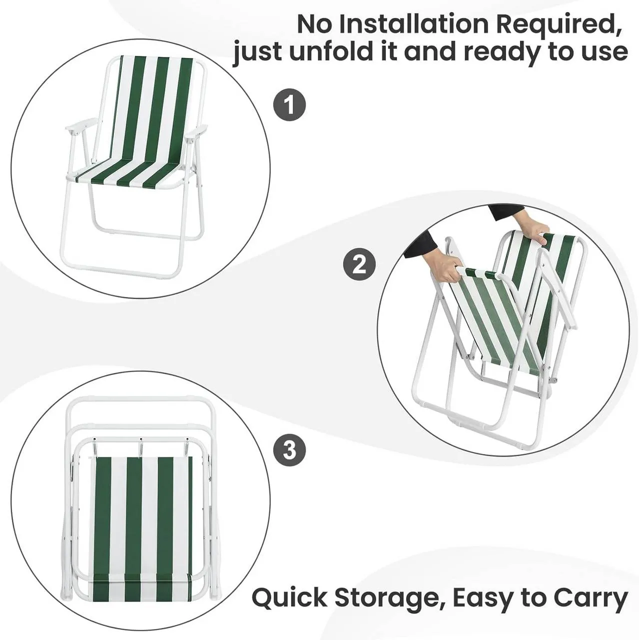 Rootz Camping Chair Set - Folding Camp Chair - Lightweight Beach Chair - Compact Picnic Chair - Oxford Fabric - 58cm x 53cm x 76cm