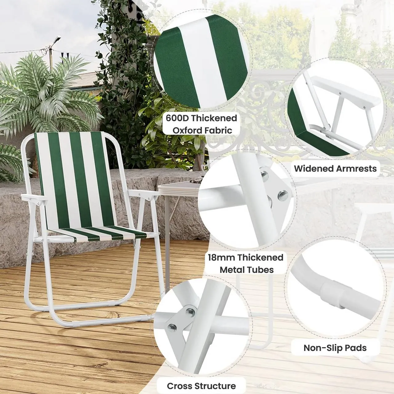 Rootz Camping Chair Set - Folding Camp Chair - Lightweight Beach Chair - Compact Picnic Chair - Oxford Fabric - 58cm x 53cm x 76cm