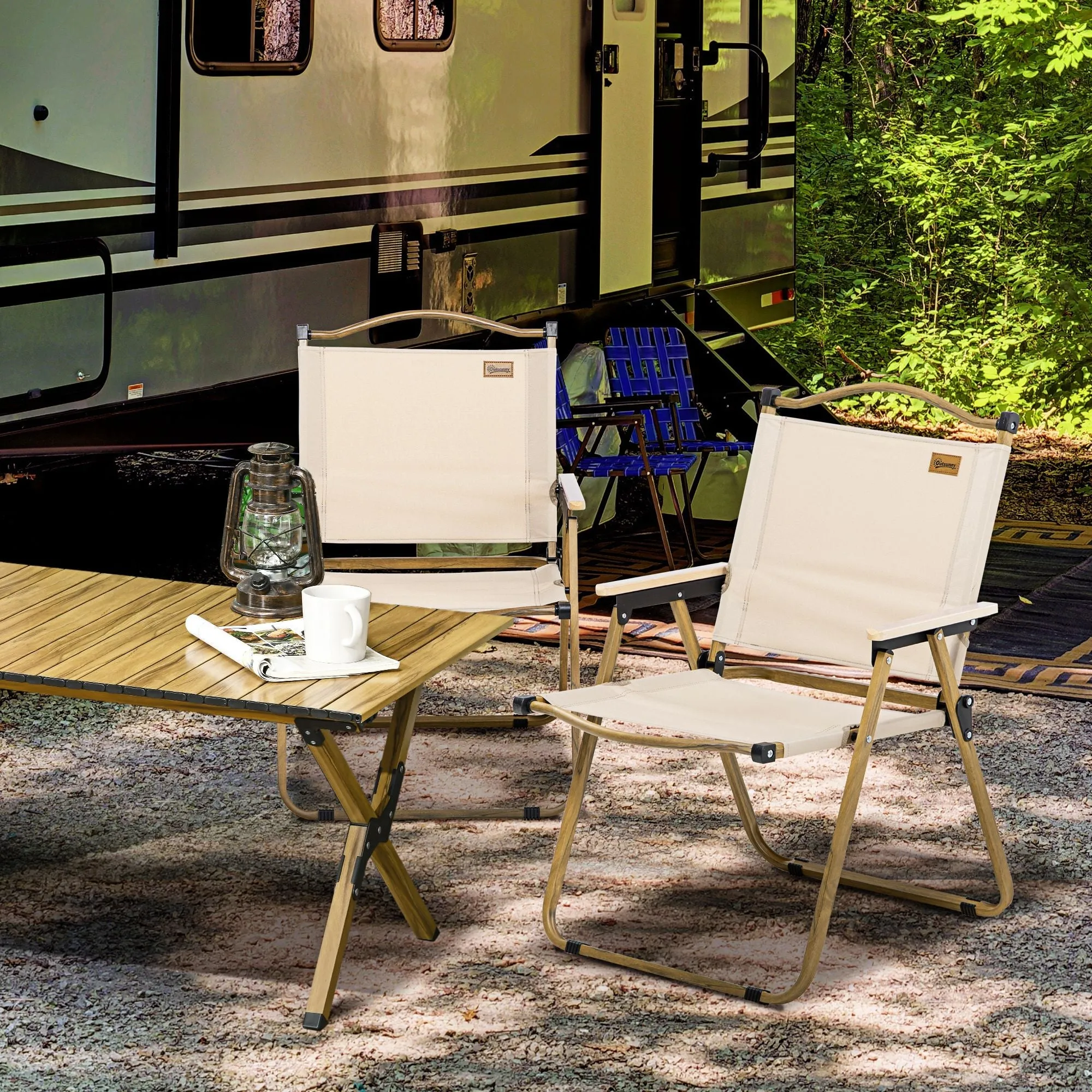 Rootz Camping Chairs 2 x - Beach Chair - Foldable Steel - Easy Travel - 54cm x 59cm x 78cm