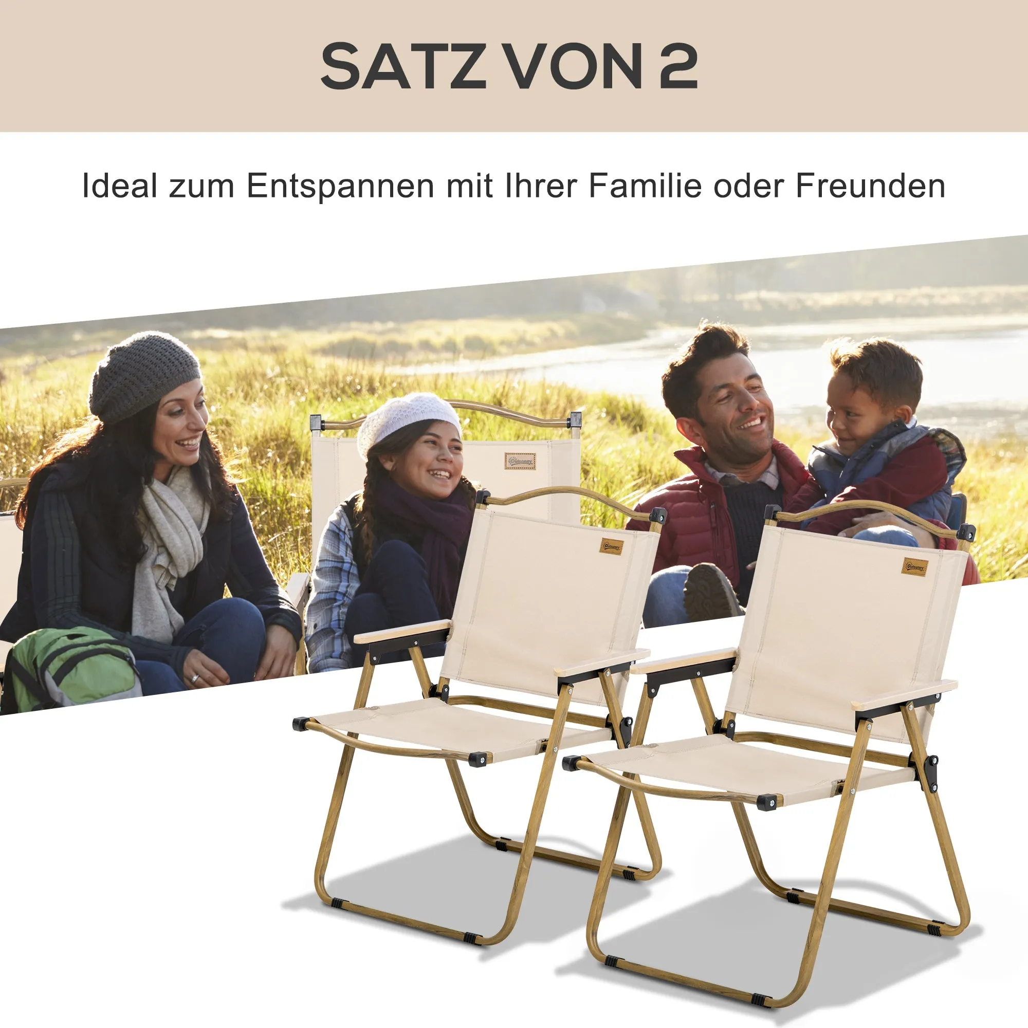 Rootz Camping Chairs 2 x - Beach Chair - Foldable Steel - Easy Travel - 54cm x 59cm x 78cm