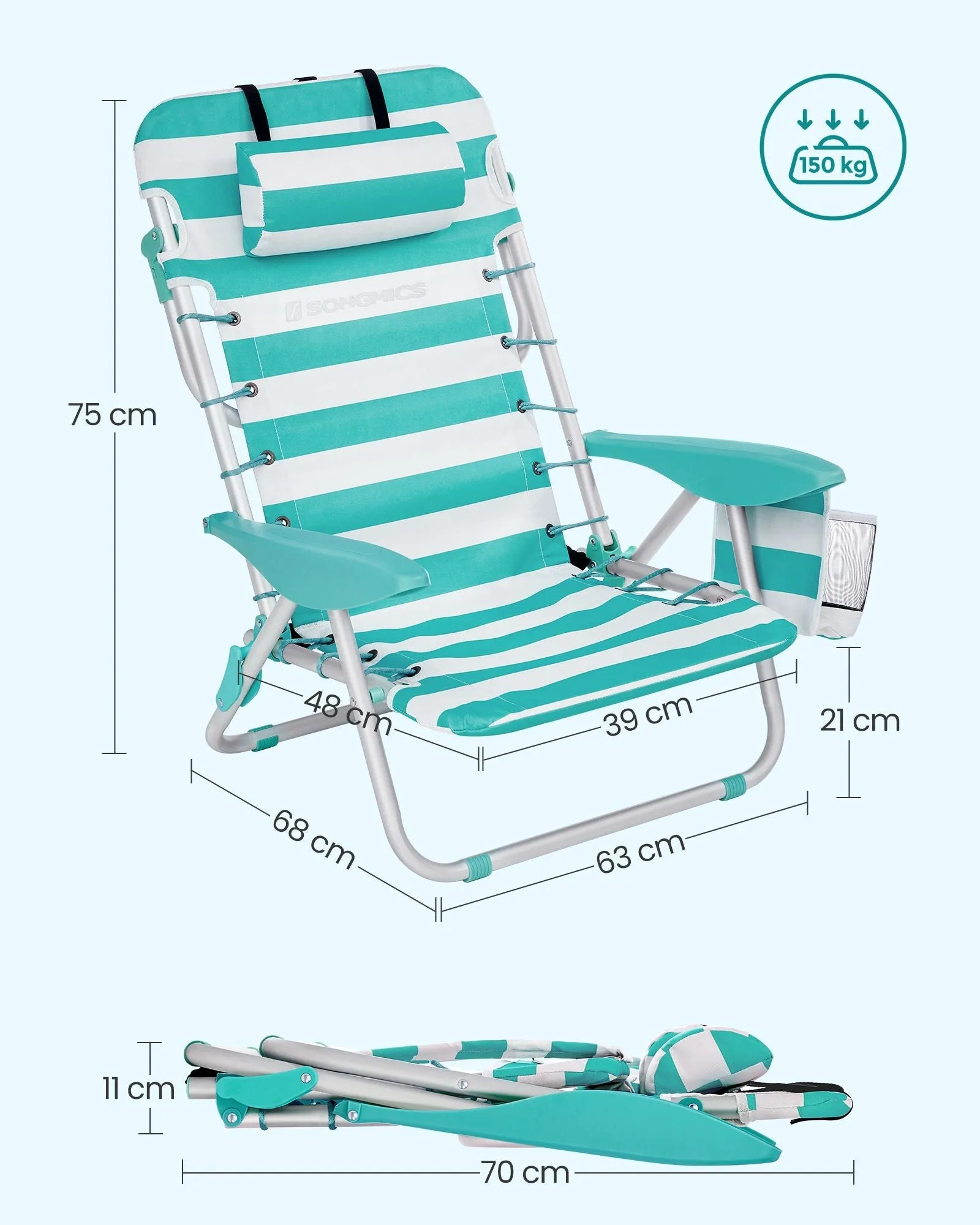 Rootz Camping Chairs - Green-White - Aluminum Frame - Oxford Cloth - Lightweight - 68cm x 63cm x 75cm - Foldable - Set of 2