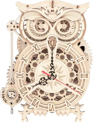RoWood Owl Clock 3D Wooden Puzzle Model Kit for Adults to Build (161 PCS)