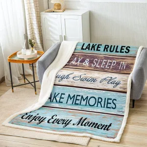 Rustic Farmhouse Throw Blanket Lake House Bed Blanket for Adults Women Men Teens Bedroom Decor Lake Boating Lover Fleece Blanket Lake Life Fuzzy Blanket Blue with for Chair/Sofa,60"×80"