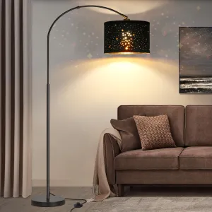 Rynx | Modern Arc Floor Lamp, Tall Pole Lamp With Black Stars Lampshade, Curved Reading Light With Adjustable Lamp Head, Over Sofa