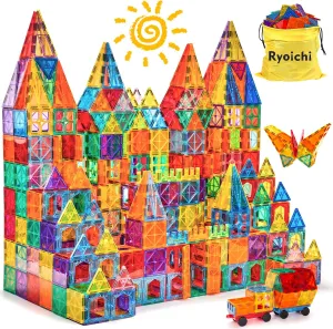 Ryoichi 138PCS Magnetic Building Tiles Set with 2 Cars, STEM Educational Construction Blocks & Montessori Learning Toys for Kids Ages 3-9  Years