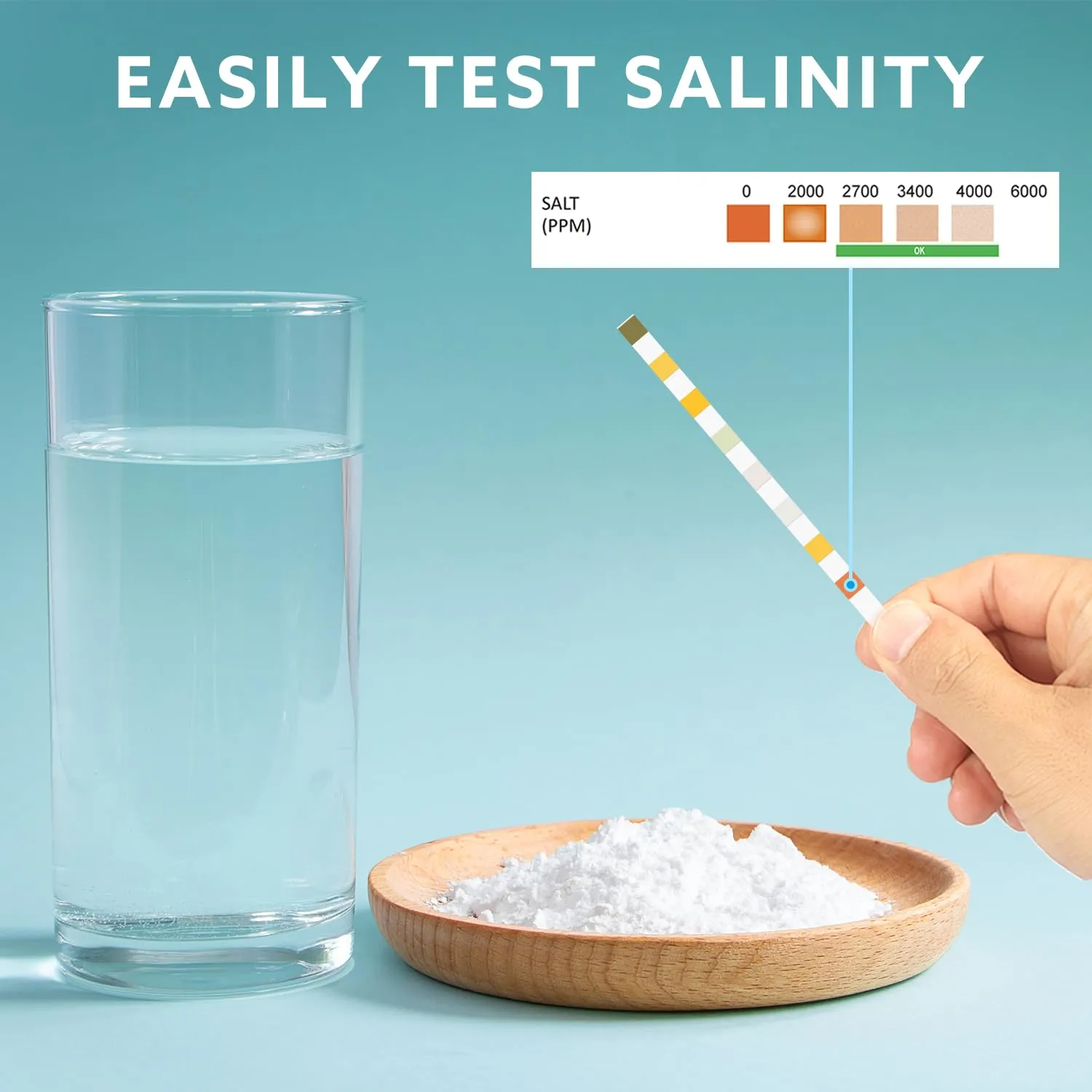 Salt Water Pool Testing Kit, 8IN1 Pool Salt Test Strips for Salt Water, Salt Pool Test Strips for Hot Tub Spa Salt Water Pool Testing Strips Testing Salt Chlorine pH Cyanuric Acid and More