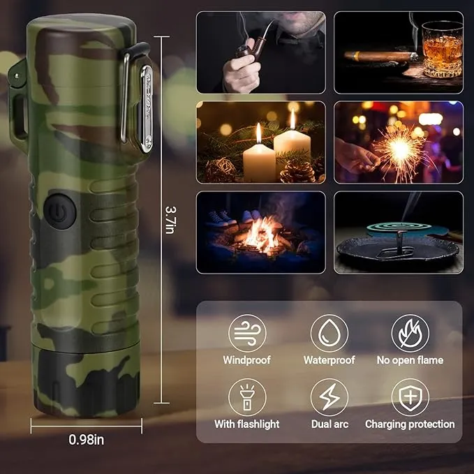 Scotte Electric Lighter USB Rechargeable Plasma Lighter Waterproof Lighter with Flashlight Arc Lighter Include 5 in 1 Magnesium Fire Starter for Outdoor Camping Hiking Tactical Survival Lighter