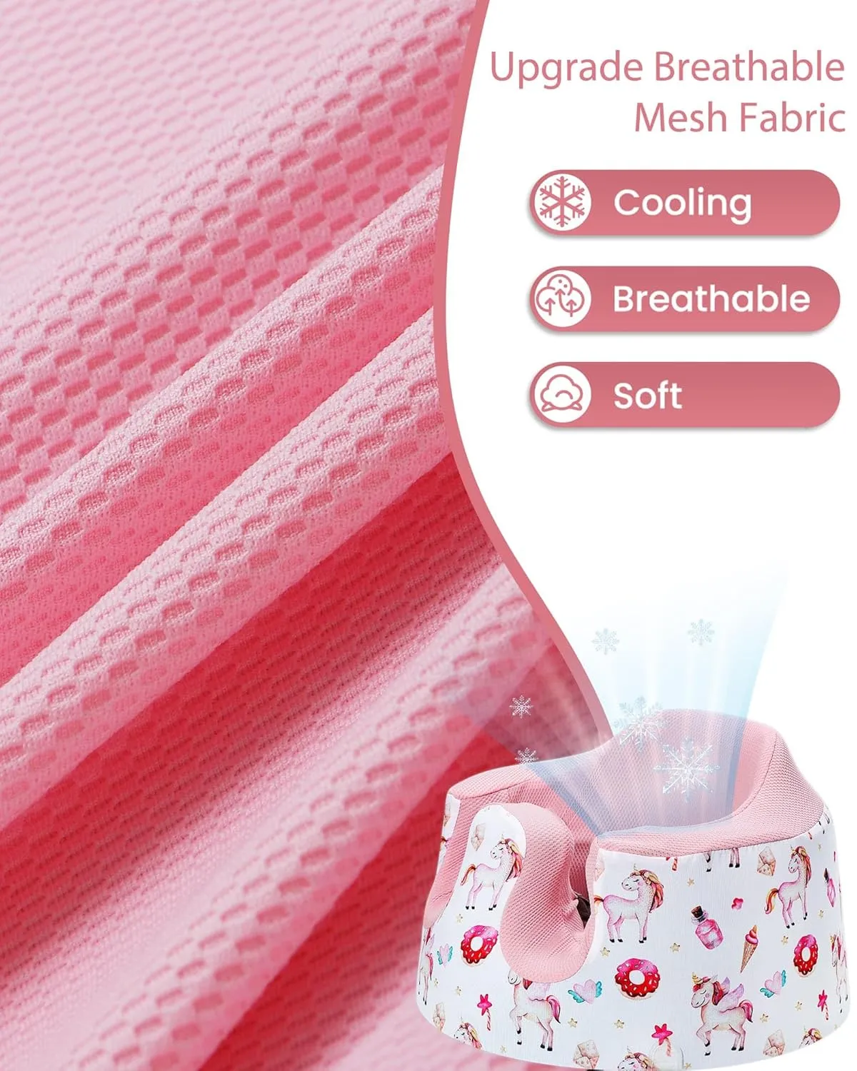 Seat Cover Compatible with Bumbo Seat & Nuby Seat, Soft Breathable Mesh Fabric for Summer, Anti-Slip, Cover Only - Pink Unicorn