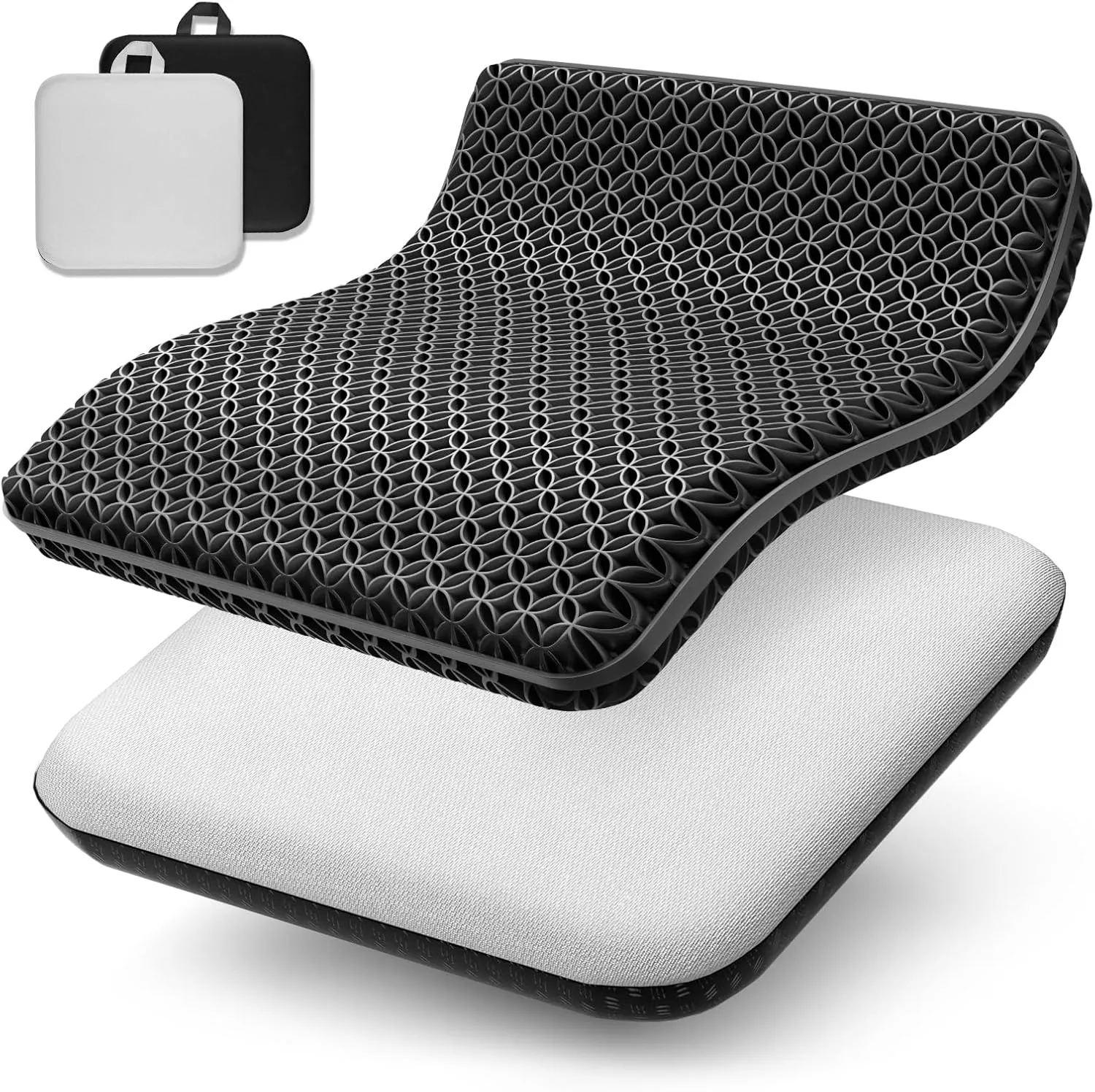 Seat Cushion, Gel Seat Cushion, Breathable Cool Suitable as Office Chair Cushion, Car Seat Cushion, Wheelchair Cushion, Large Size, Strong Support, Relieve Sciatica and Backache, 2 Anti-Slip Covers