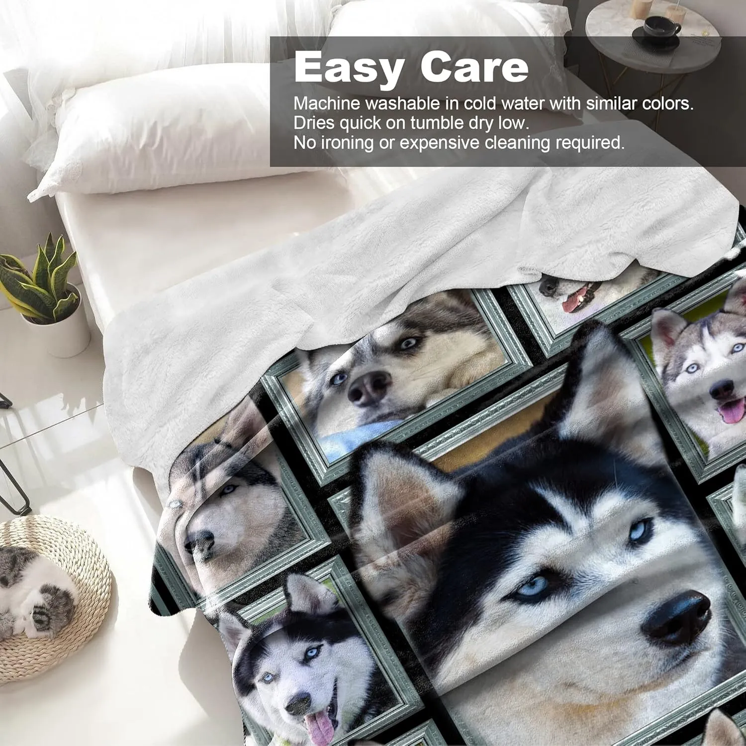 Siberian Husky Blanket for Kids Boys Girls, Siberian Husky Gifts for Dog Lover, Super Soft Fuzzy Dog Throw Blanket Siberian Huskies Print Plush Gift for Birthday Christmas 40x50 inch