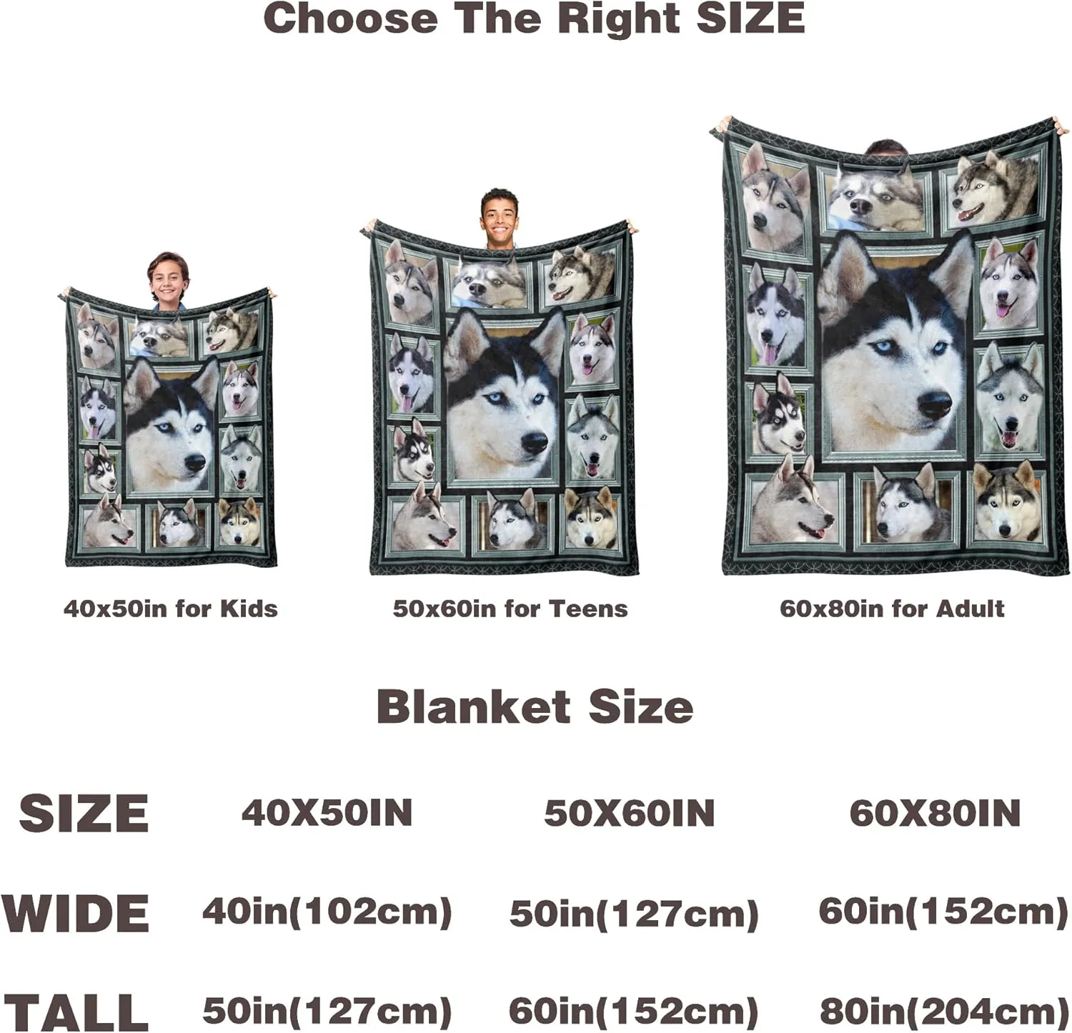 Siberian Husky Blanket for Kids Boys Girls, Siberian Husky Gifts for Dog Lover, Super Soft Fuzzy Dog Throw Blanket Siberian Huskies Print Plush Gift for Birthday Christmas 40x50 inch