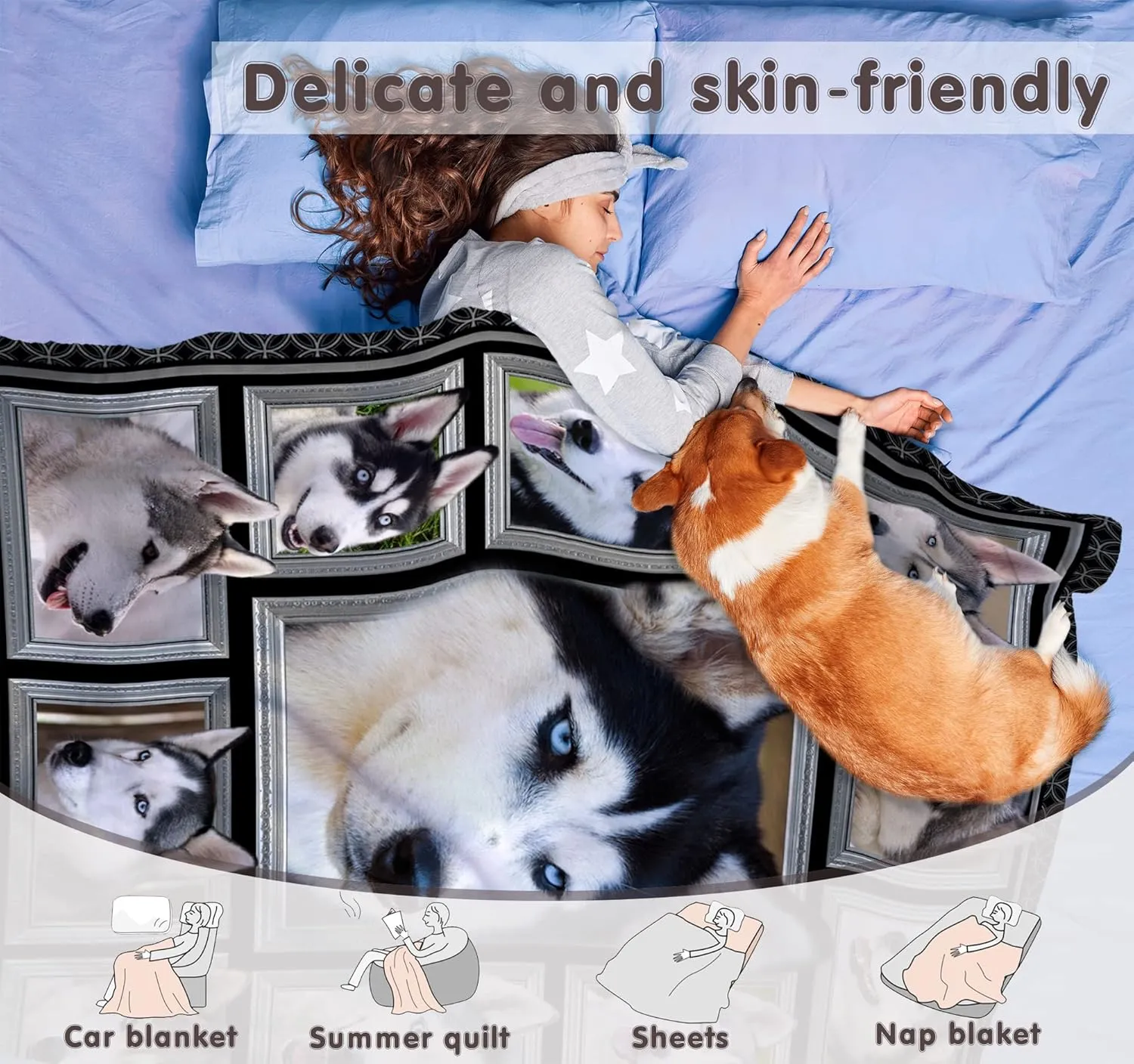 Siberian Husky Blanket for Kids Boys Girls, Siberian Husky Gifts for Dog Lover, Super Soft Fuzzy Dog Throw Blanket Siberian Huskies Print Plush Gift for Birthday Christmas 40x50 inch