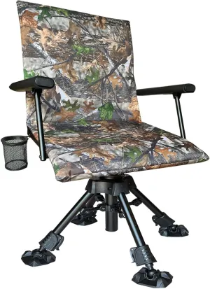 Silent Swivel Stable Portable Ground Folding Outdoor Camping Fishing Hunting Blind Chair Seat with Cover, 4 Legs Adjustable Height