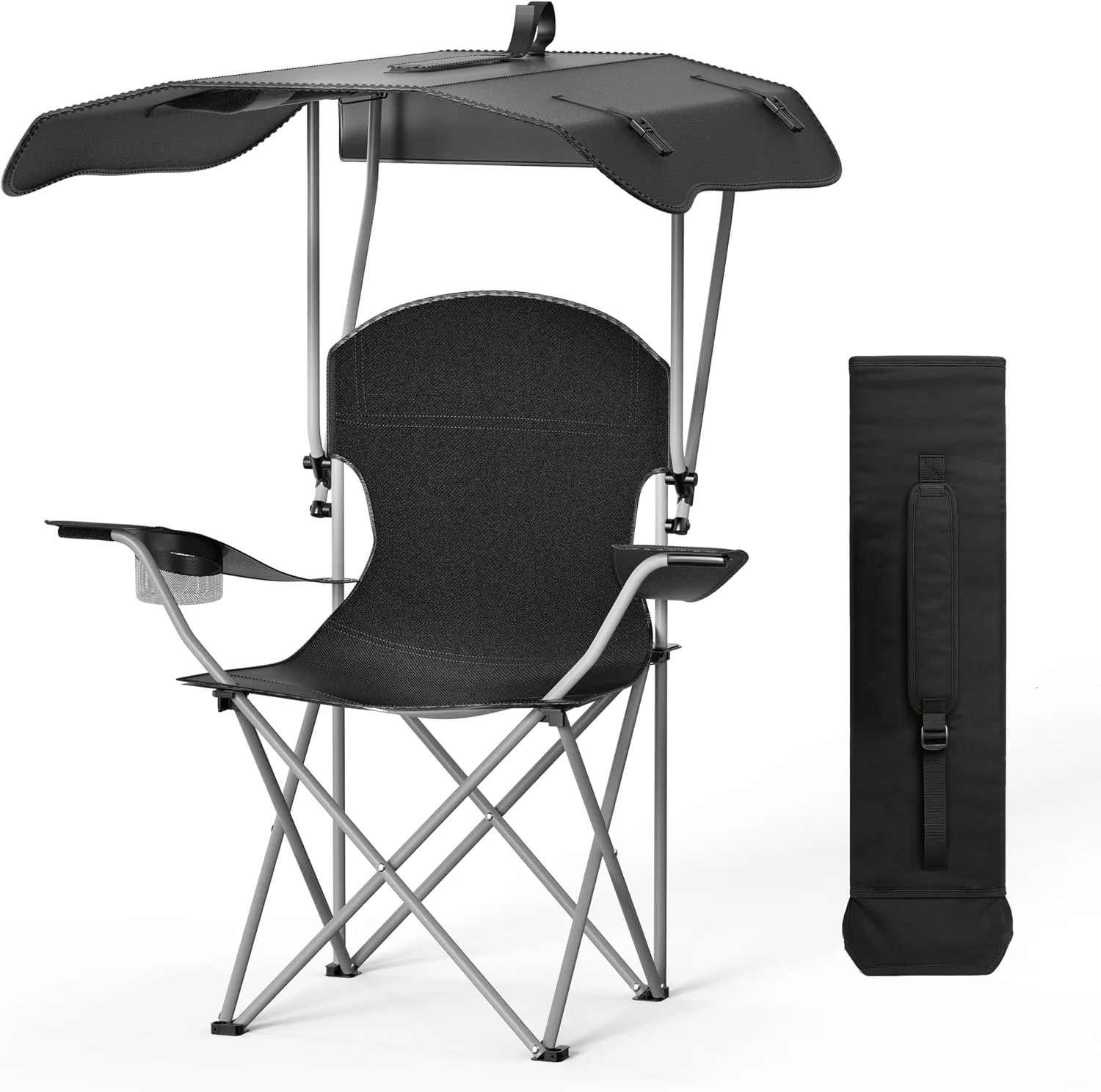 Simple Deluxe Portable Folding Rocking Chair, Camping Kickback Rocker with Durable Armrests, Drink Holder & Relaxed Lowered Seat for Comfort (Chair with Canopy)