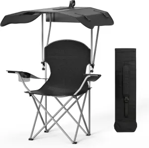 Simple Deluxe Portable Folding Rocking Chair, Camping Kickback Rocker with Durable Armrests, Drink Holder & Relaxed Lowered Seat for Comfort (Chair with Canopy)