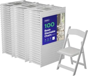 SIMPLEX 100 White Resin Stackable Chairs - Comfortable White Foldable Chair - Folding Chairs with Padded Seats - Indoor/Outdoor Folding Chairs for Events - Lightweight Foldable Chairs. (Set of 100)