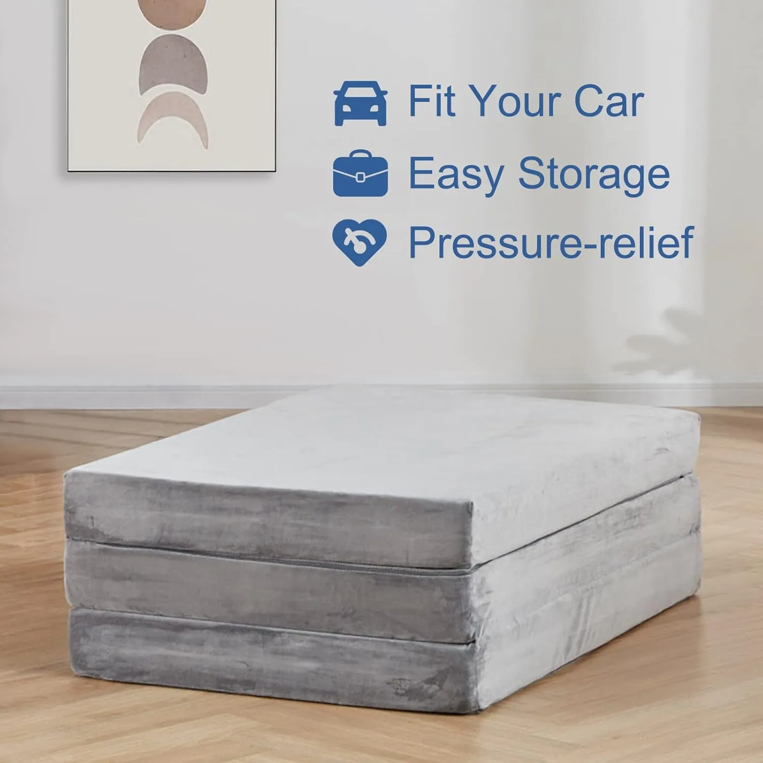 SINWEEK Tri Folding Mattress Foam Topper 4" Thickness Floor Cot Mattress, Guset Bed with Removable&Machine Washable Cover and Lining, CertiPUR-US Certified 38 x 80 Inch