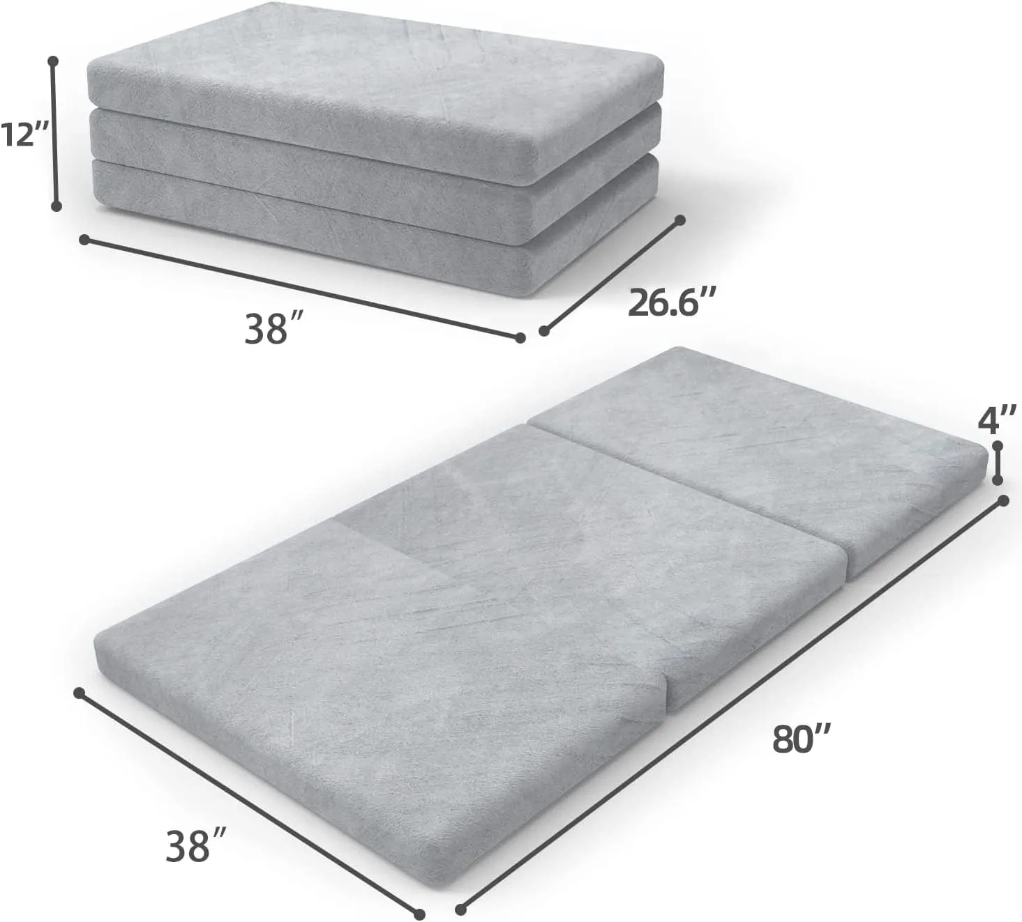 SINWEEK Tri Folding Mattress Foam Topper 4" Thickness Floor Cot Mattress, Guset Bed with Removable&Machine Washable Cover and Lining, CertiPUR-US Certified 38 x 80 Inch