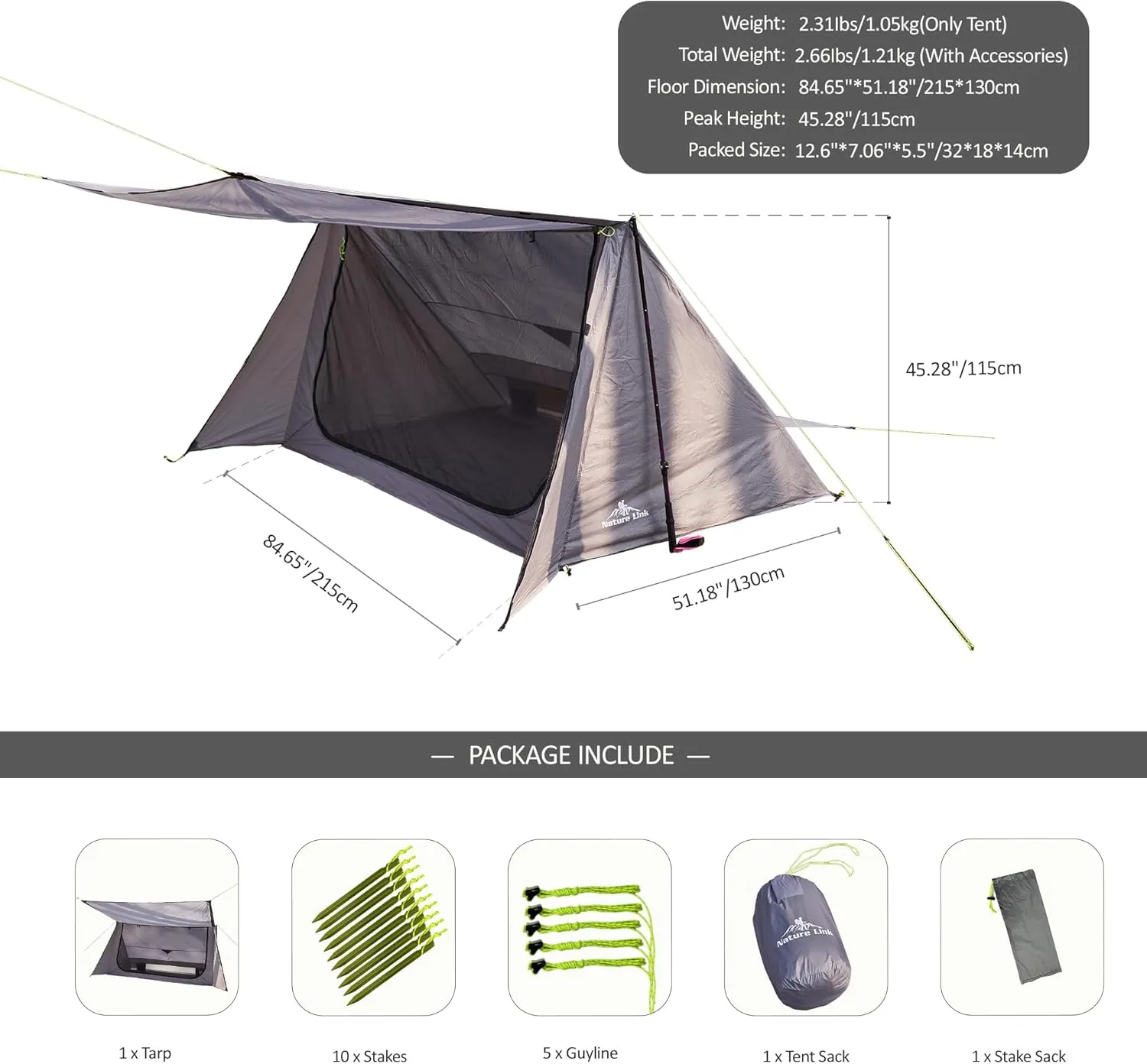 Sirius Two Ultralight Backpacking Tent, 2 Person Trekking Pole, Waterproof, Compact, Single Wall, Bushcraft Shelter for Camping, Hiking, Kayaking