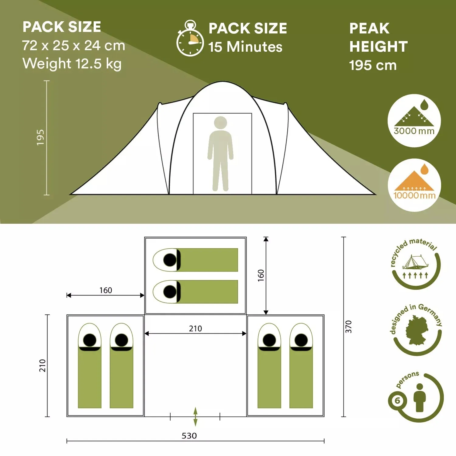Skandika Daytona 6 Tent 6 Person in Grey with Orange Trim (SKA0013)