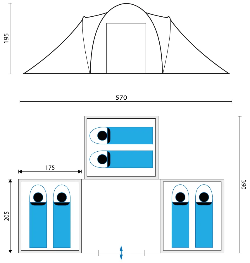 Skandika Daytona XXL 6 Person Tent in Two Tone Blue (SKA0022)