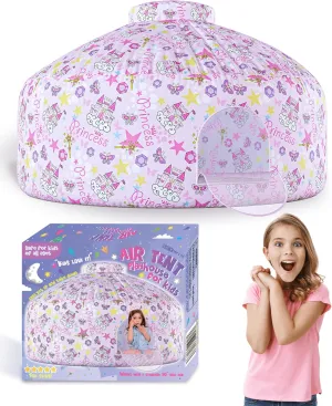 Skywin-Air Tent for Kids, Inflatable Tent for Kids, Playhouse with Door - 77x50 Inches Blow Up, Sets Up and Stores Away in Seconds (Fan NOT Included) (Space Style with Door) (Pink Princess)