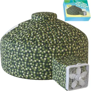 Skywin Inflatable Air Tent for Kids (77” x 50”), Perfect for Social or Solo Imaginative Play, Blow Up Tent, Sets Up and Stores Away in Seconds, Toddler Playhouse (Fan NOT Included) (Camo Star Green)