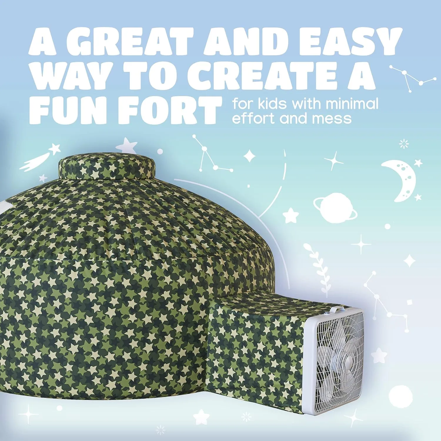 Skywin Inflatable Air Tent for Kids (77” x 50”), Perfect for Social or Solo Imaginative Play, Blow Up Tent, Sets Up and Stores Away in Seconds, Toddler Playhouse (Fan NOT Included) (Camo Star Green)