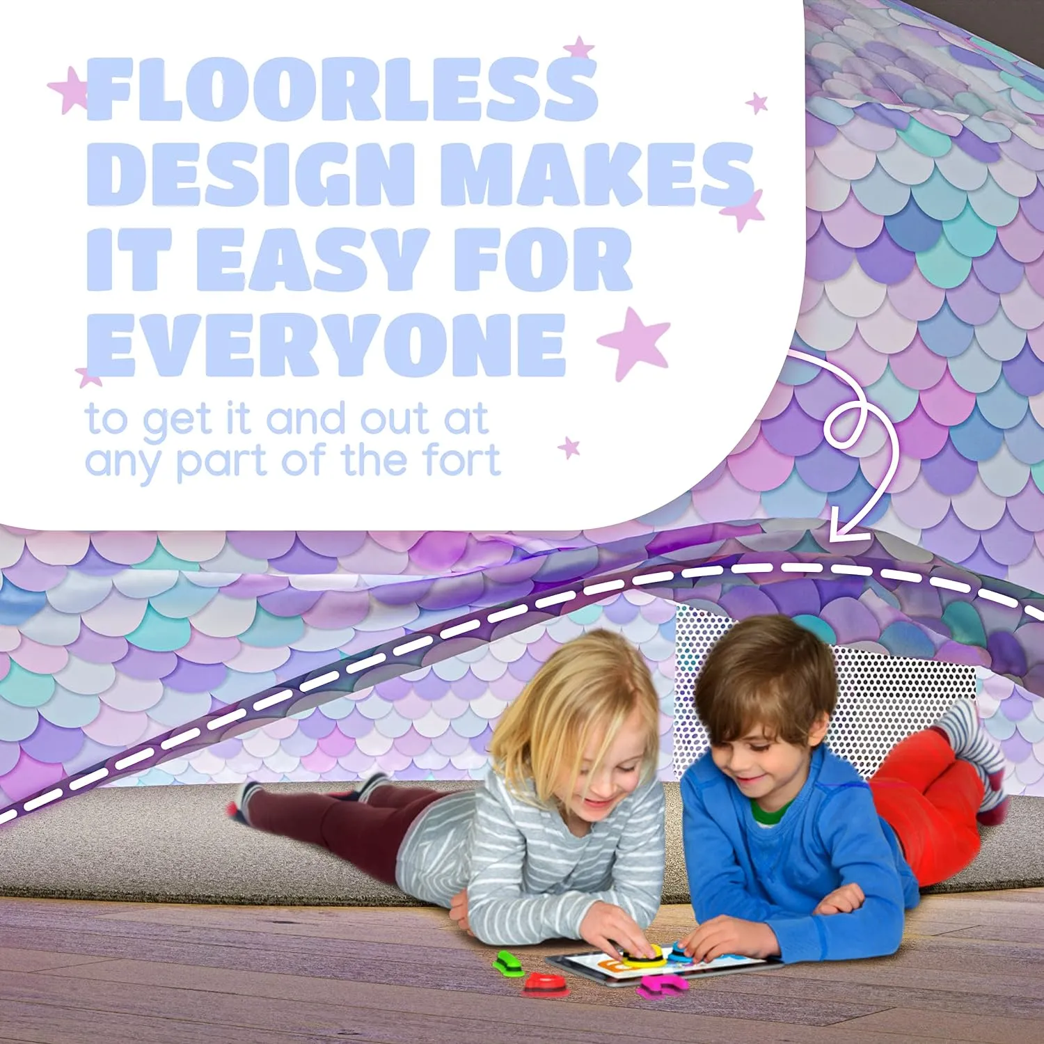 Skywin Inflatable Tent for Kids,Pack of 2 Inflatable Air Tent for Kids Sets Up and Stores Away in Seconds, Improved Blow up Fort (Fan NOT Included) (Fish Scale)