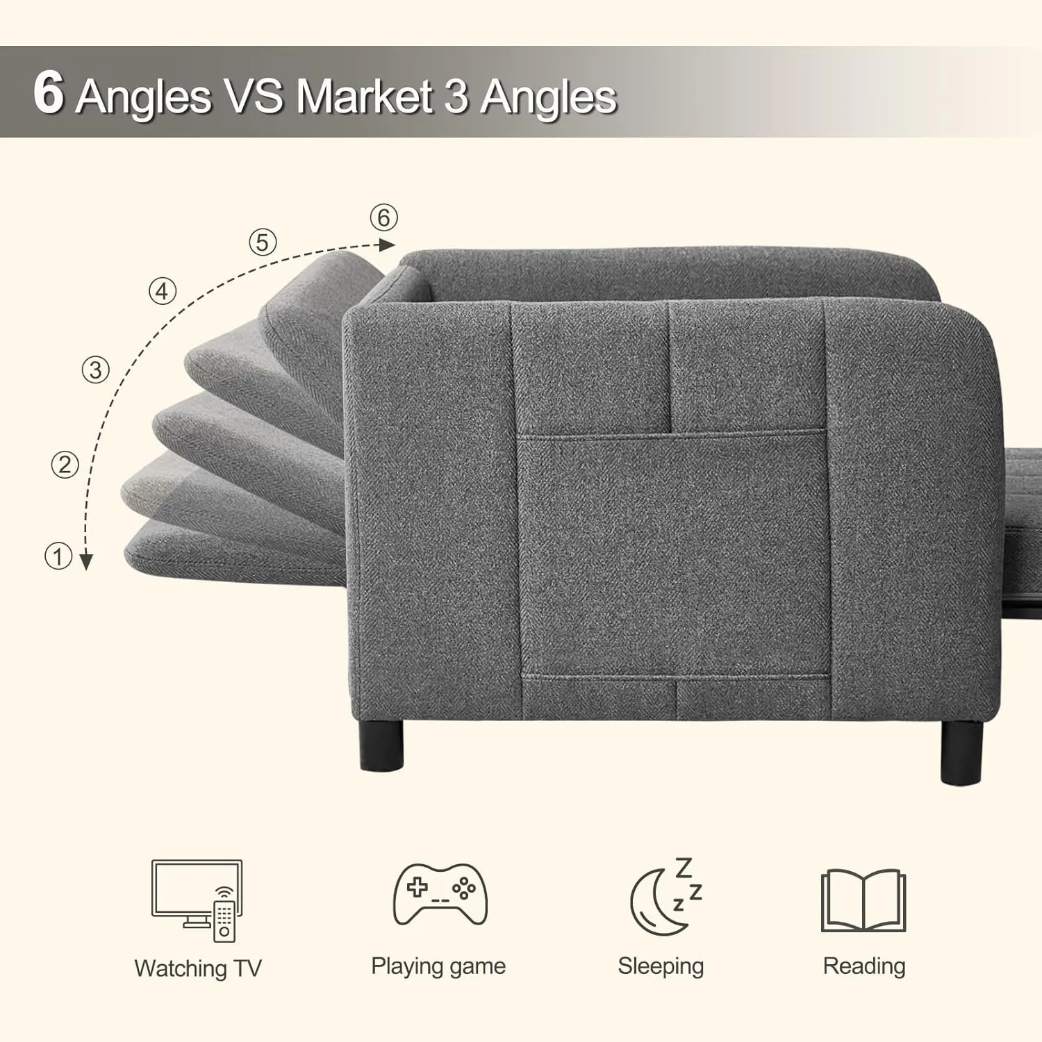 Sleeper Chair 84" Extra Long Convertible Chair Bed Upgraded 3-in-1 to 4-in-1 Pull Out Chair & Single Sofa Bed for Adult Sleeping Chair for Living Room & Small Space (Dark Grey)