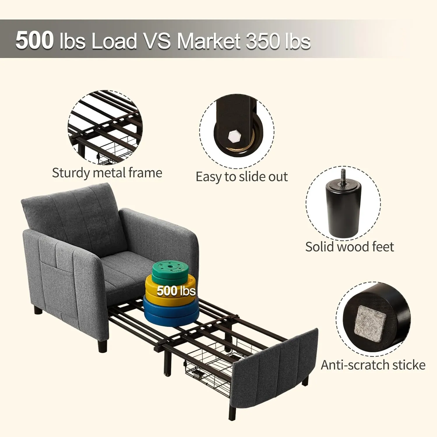 Sleeper Chair 84" Extra Long Convertible Chair Bed Upgraded 3-in-1 to 4-in-1 Pull Out Chair & Single Sofa Bed for Adult Sleeping Chair for Living Room & Small Space (Dark Grey)