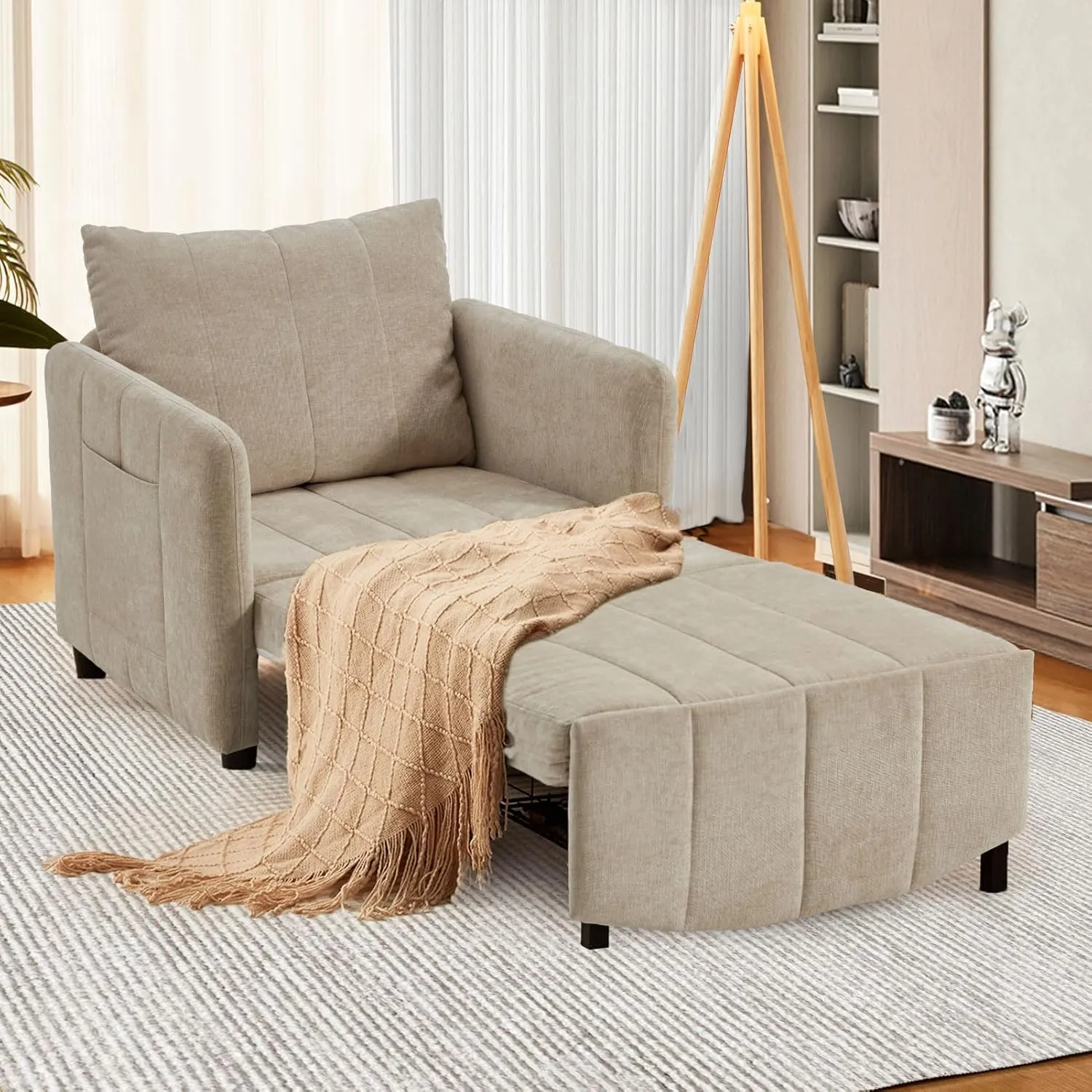 Sleeper Chair 84" Extra Long Convertible Chair Bed Upgraded 3-in-1 to 4-in-1 Pull Out Chair & Single Sofa Bed for Adult Sleeping Chair for Living Room & Small Space