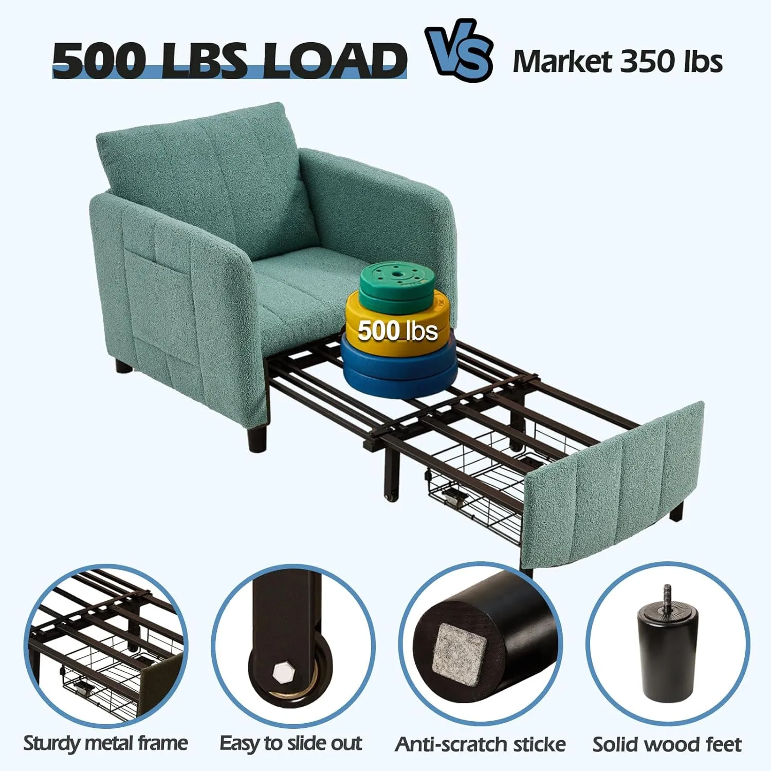 Sleeper Chair 84" Extra Long Convertible Chair Bed Upgraded 3-in-1 to 4-in-1 Pull Out Chair & Single Sofa Bed for Adult Sleeping Chair for Living Room & Small Space