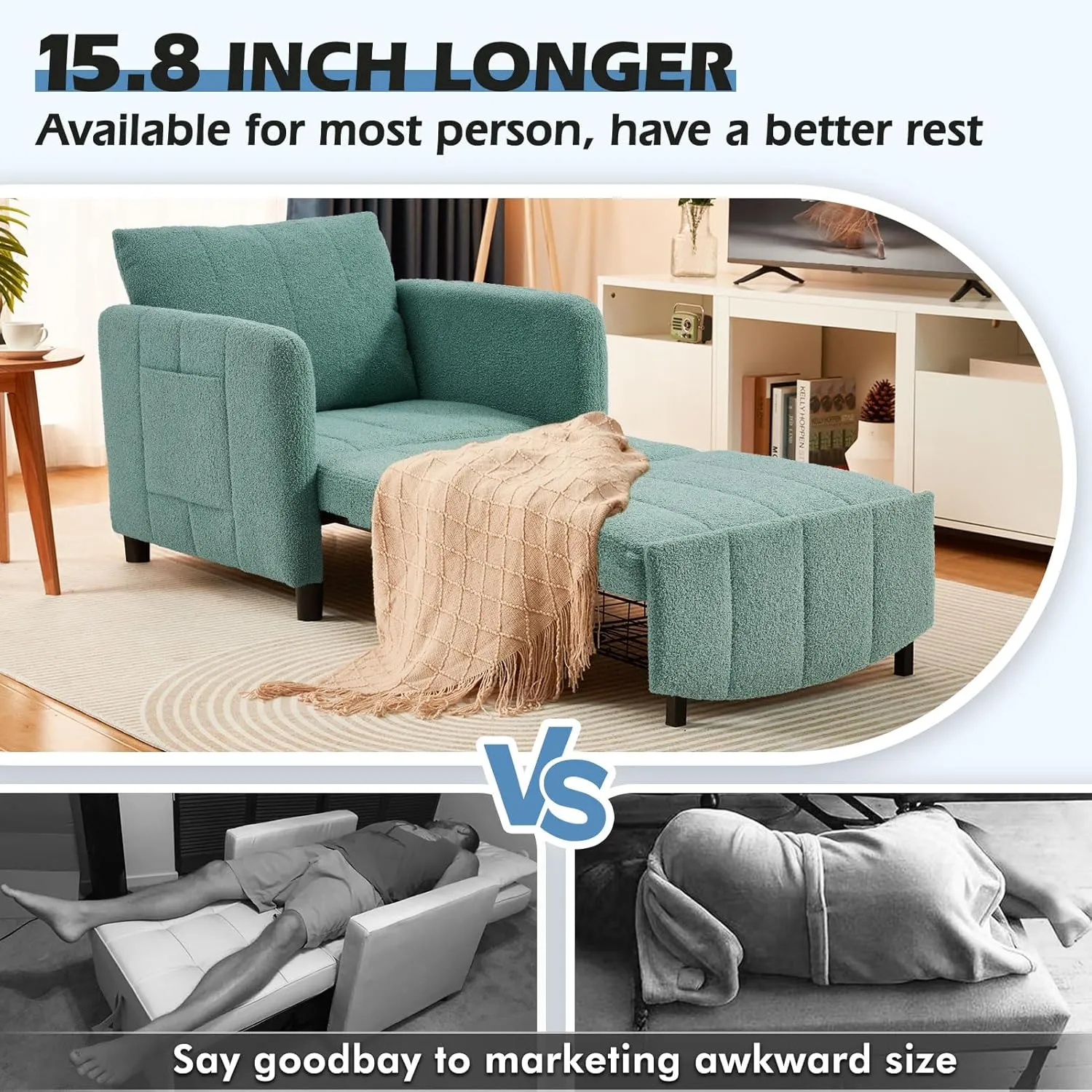 Sleeper Chair 84" Extra Long Convertible Chair Bed Upgraded 3-in-1 to 4-in-1 Pull Out Chair & Single Sofa Bed for Adult Sleeping Chair for Living Room & Small Space