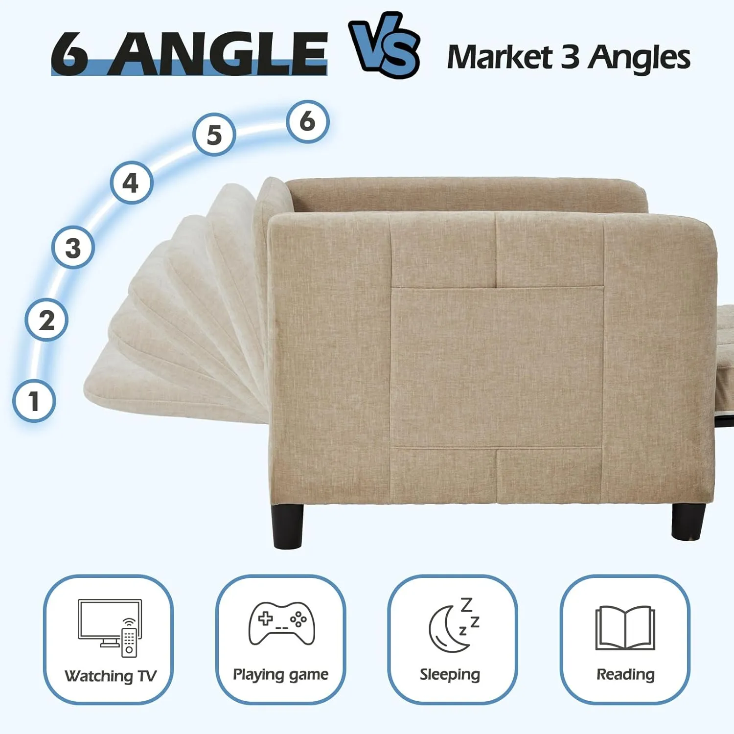 Sleeper Chair 84" Extra Long Convertible Chair Bed Upgraded 3-in-1 to 4-in-1 Pull Out Chair & Single Sofa Bed for Adult Sleeping Chair for Living Room & Small Space