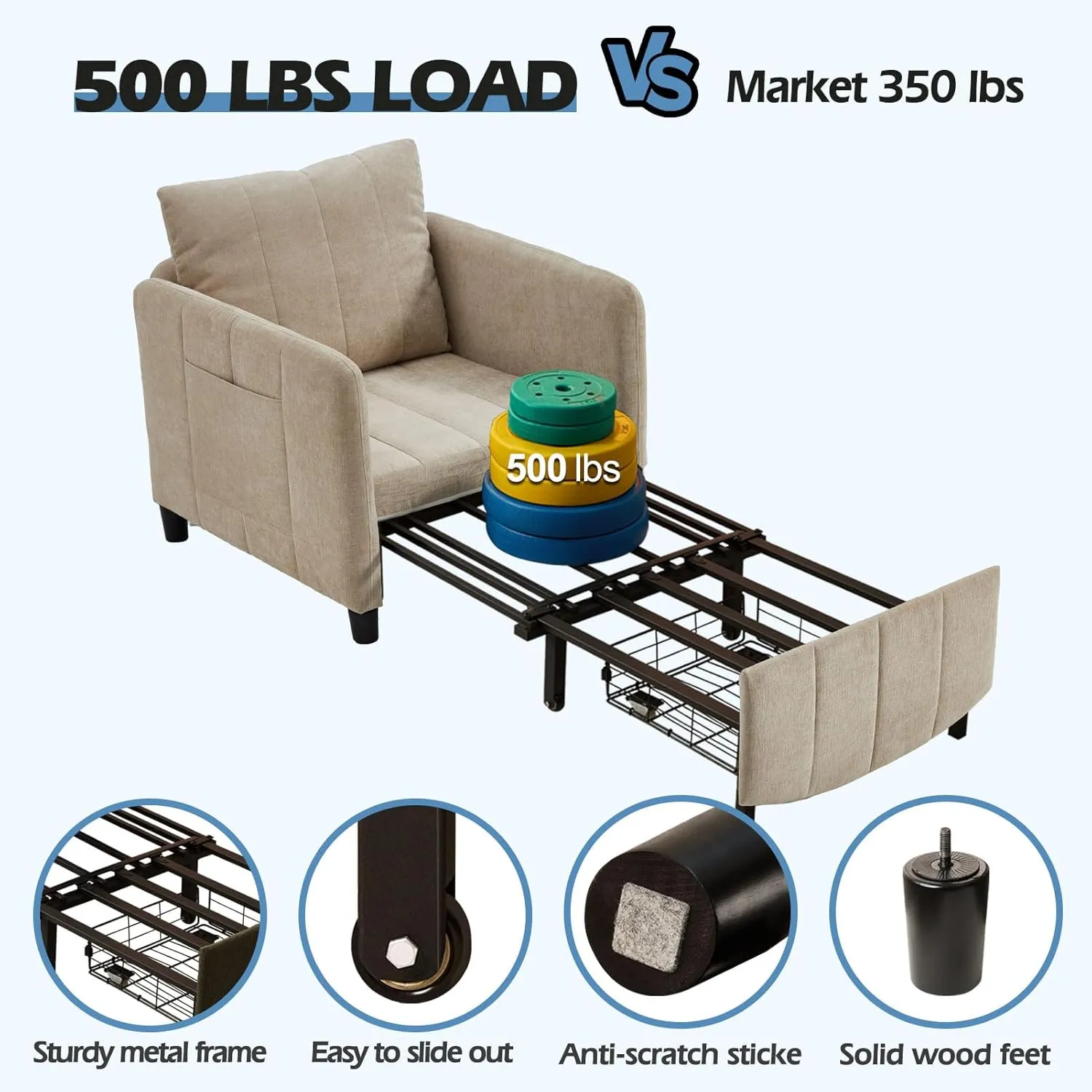 Sleeper Chair 84" Extra Long Convertible Chair Bed Upgraded 3-in-1 to 4-in-1 Pull Out Chair & Single Sofa Bed for Adult Sleeping Chair for Living Room & Small Space