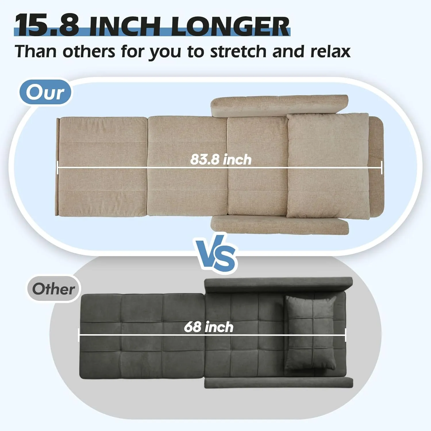 Sleeper Chair 84" Extra Long Convertible Chair Bed Upgraded 3-in-1 to 4-in-1 Pull Out Chair & Single Sofa Bed for Adult Sleeping Chair for Living Room & Small Space