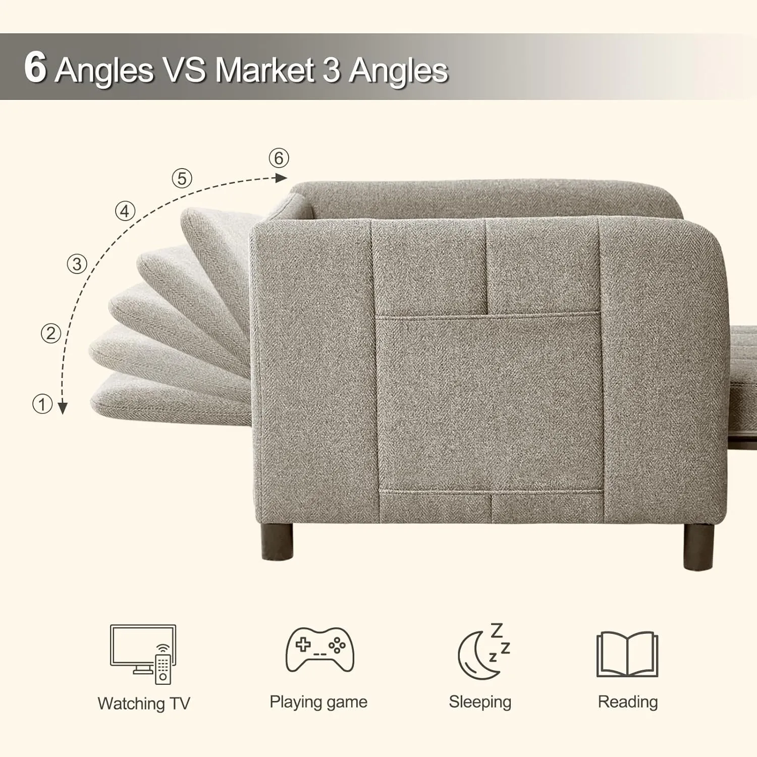 Sleeper Chair, 84" Extra Long Convertible Chair Bed, Upgraded 3-in-1 to 4-in-1 Pull Out Chair & Single Sofa Bed for Adult, Sleeping Chair for Living Room, Small Space (Light Grey)