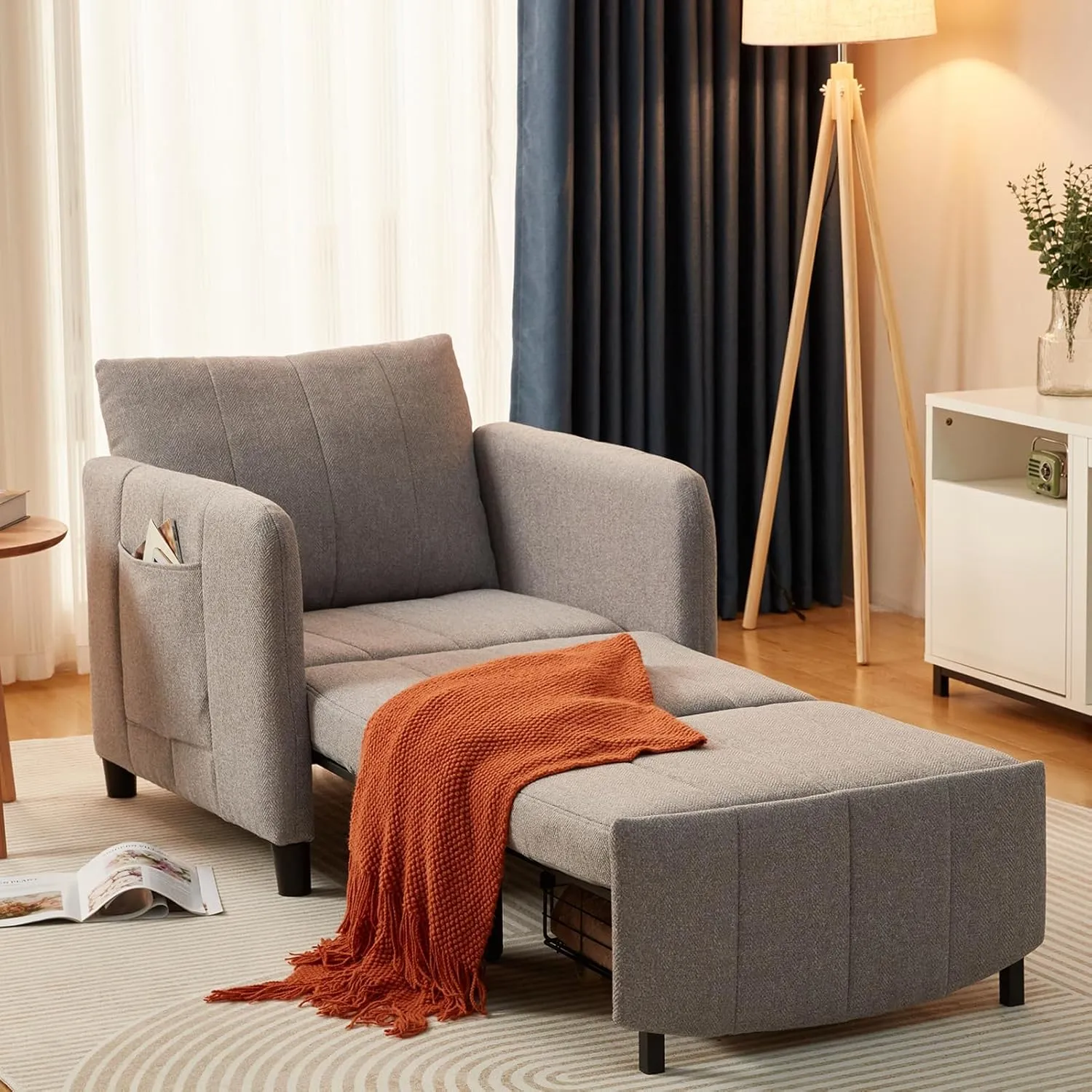 Sleeper Chair, 84" Extra Long Convertible Chair Bed, Upgraded 3-in-1 to 4-in-1 Pull Out Chair & Single Sofa Bed for Adult, Sleeping Chair for Living Room, Small Space (Light Grey)