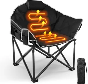 Slendor Heated Camping Chair, Oversized Camping Chair,3 Adjustable Heating Levels, Portable Folding Heated Outdoor Chair with Pillow & Storage Bag, Ideal for Camping, Patio, and Sports