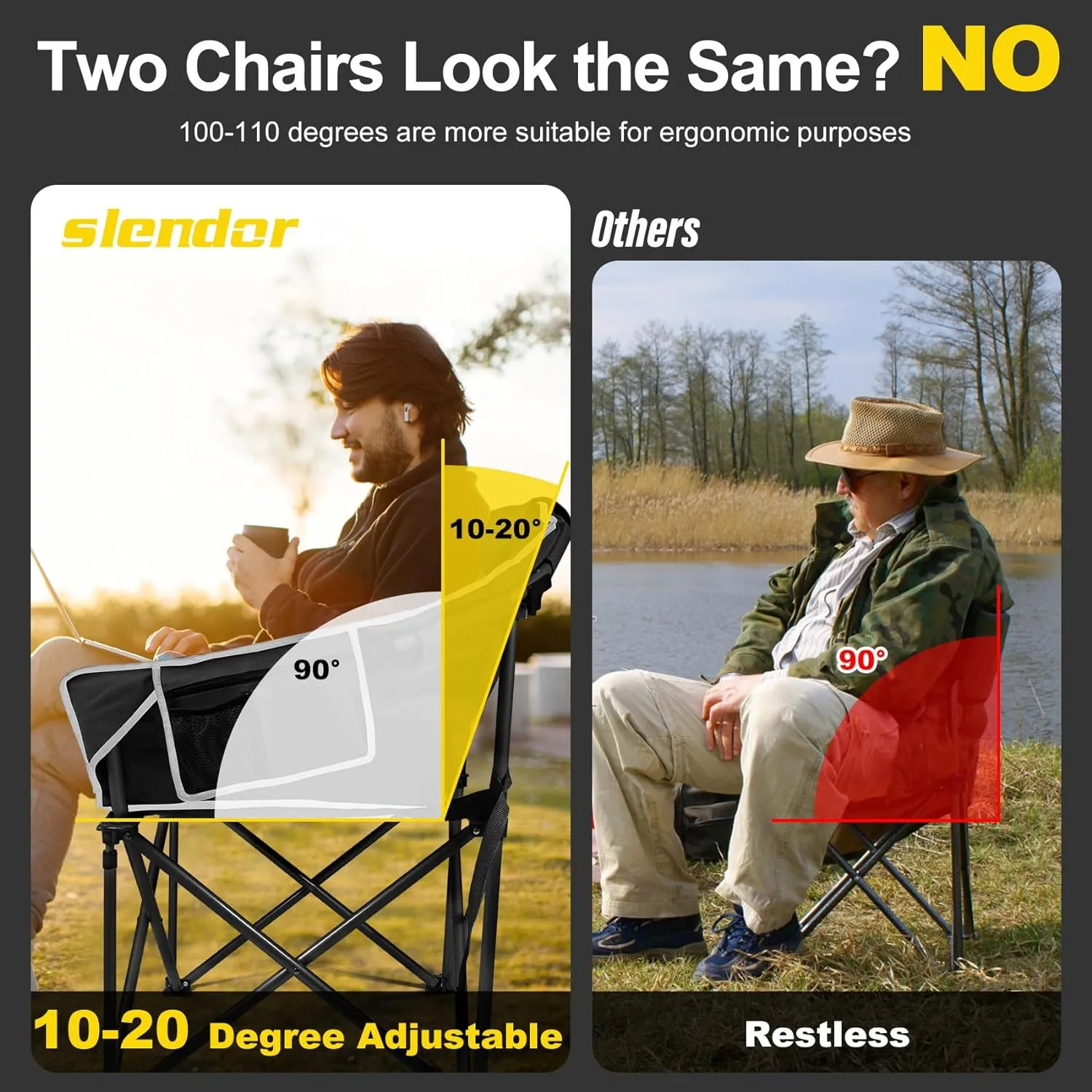 Slendor Heated Camping Chair, Oversized Camping Chair,3 Adjustable Heating Levels, Portable Folding Heated Outdoor Chair with Pillow & Storage Bag, Ideal for Camping, Patio, and Sports