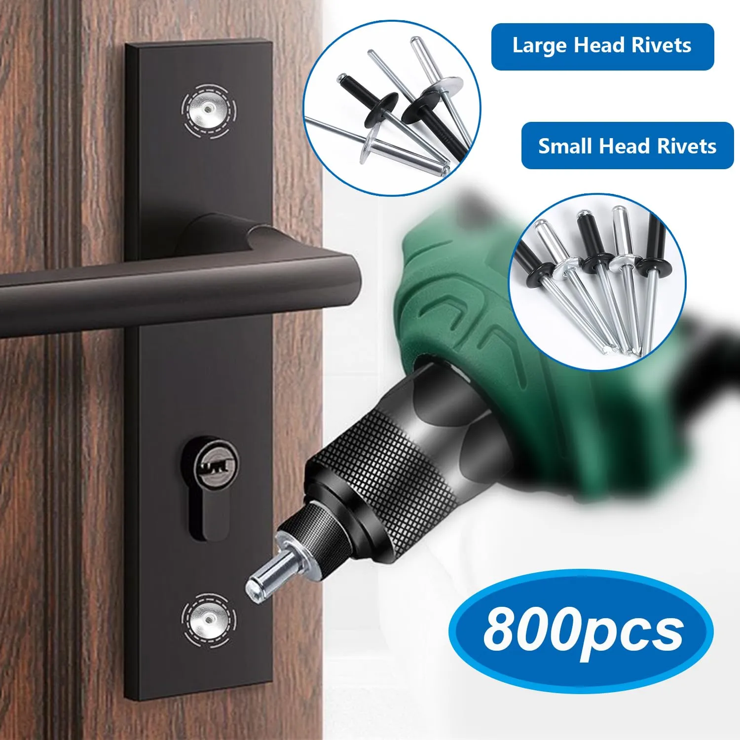 smseace 800pcs Black Pop Rivets with Large Flange Rivets Assortment Kit 7-Sizes Black Rivets with Large Head(1/8" 3/16" 1/4") 8-Sizes Small Rivets (3/32" 1/8" 5/32" 3/16") Pop Rivets Assortment kit