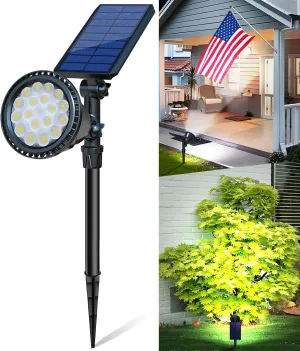 Solar Spot Lights Outdoor, Bright Solar Landscape Spotlights Waterproof 18LED 2-in-1 Solar Powered Flag Light Adjustable Auto On/Off Uplights for Flag Pole Garden Yard 1Pack (Cool White)