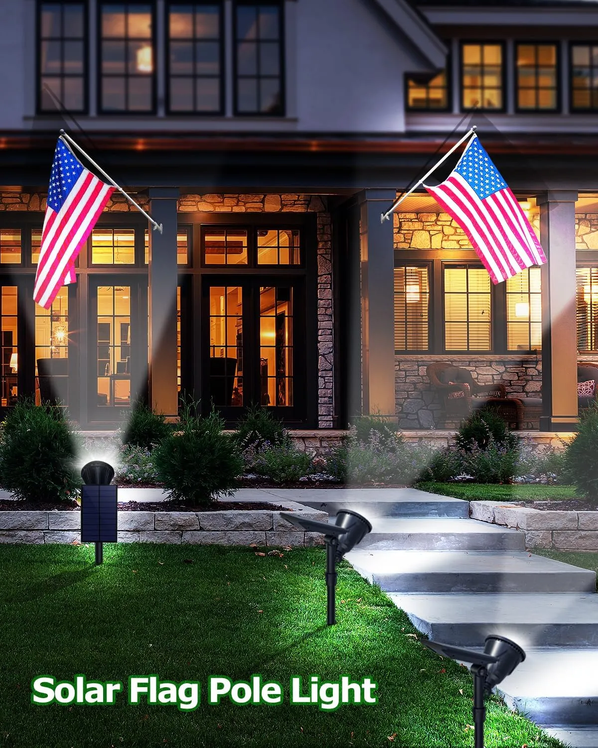 Solar Spot Lights Outdoor, Bright Solar Landscape Spotlights Waterproof 18LED 2-in-1 Solar Powered Flag Light Adjustable Auto On/Off Uplights for Flag Pole Garden Yard 1Pack (Cool White)