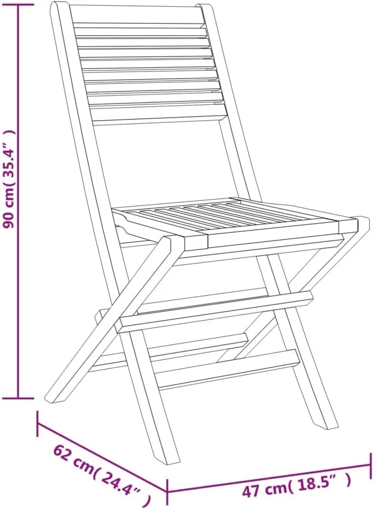 Solid Wood Teak Folding Patio Chairs 2 Pcs 18.5"" x24.4 x35.4 for Outdoor Patio Garden Lawn Camping Use