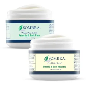 Sombra Warm & Cool Pain Relief Gel, Warm Relief for Arthritis and Chronic Pain Pre-Workout Muscle Rub, Cold for Swelling, Soreness, Post-Workout, Free of Artificial Fragrances, 8oz Per Jar