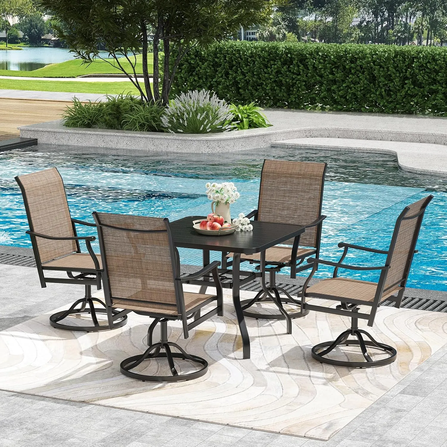 Soohow Outdoor Dining Chairs Set of 2, 360°Swivel Patio Dining Chair with Textilene Fabric, Outdoor Metal Armchair All Weather Resistant, Ergonomic Comfort, Perfect for Patio, Backyard, Balcony