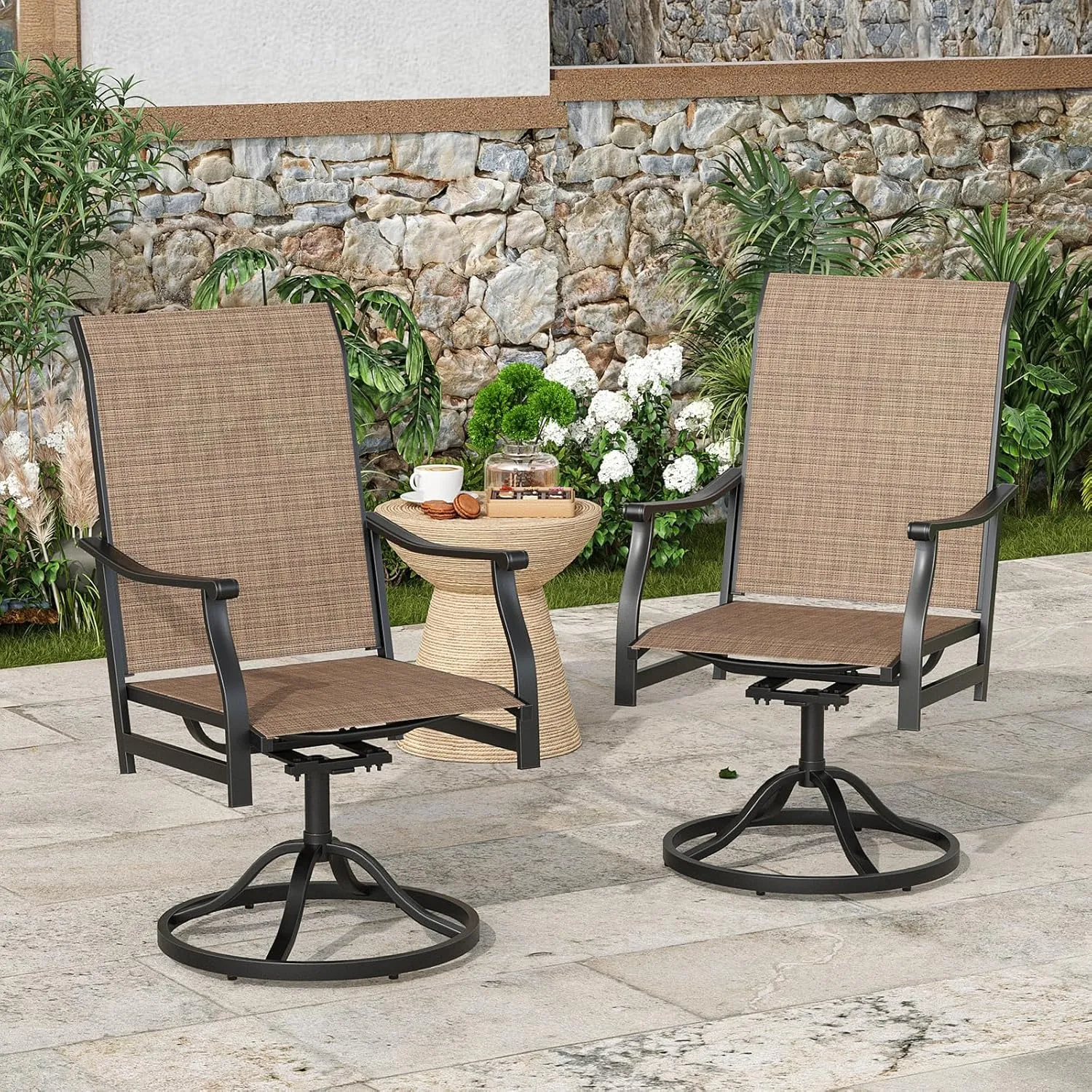 Soohow Outdoor Dining Chairs Set of 2, 360°Swivel Patio Dining Chair with Textilene Fabric, Outdoor Metal Armchair All Weather Resistant, Ergonomic Comfort, Perfect for Patio, Backyard, Balcony