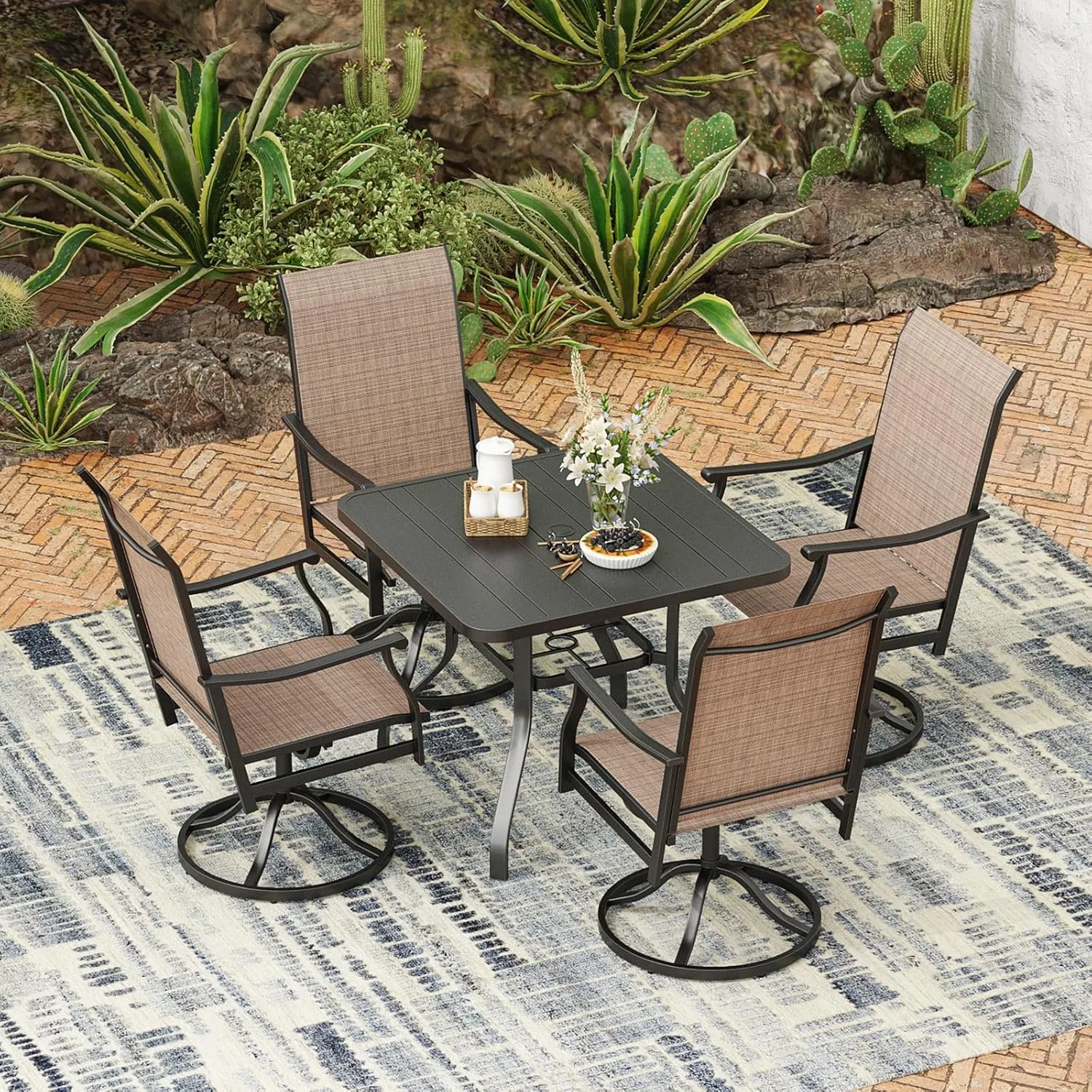 Soohow Outdoor Dining Chairs Set of 2, 360°Swivel Patio Dining Chair with Textilene Fabric, Outdoor Metal Armchair All Weather Resistant, Ergonomic Comfort, Perfect for Patio, Backyard, Balcony