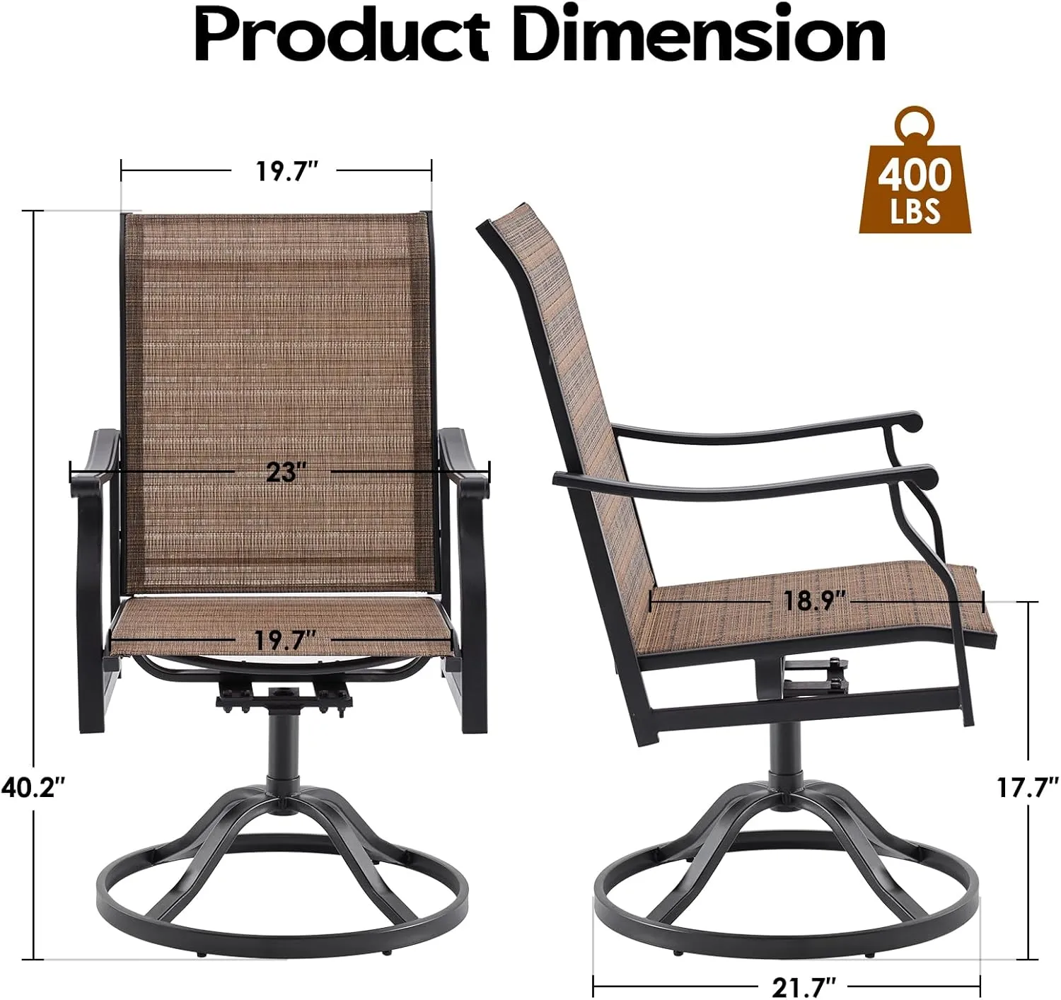 Soohow Outdoor Dining Chairs Set of 2, 360°Swivel Patio Dining Chair with Textilene Fabric, Outdoor Metal Armchair All Weather Resistant, Ergonomic Comfort, Perfect for Patio, Backyard, Balcony